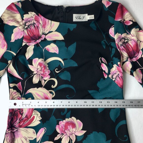 Eliza J Bell Sleeve Floral Shift Dress Size 2 Black Pink Cream Whimsical Chic - Picture 12 of 16